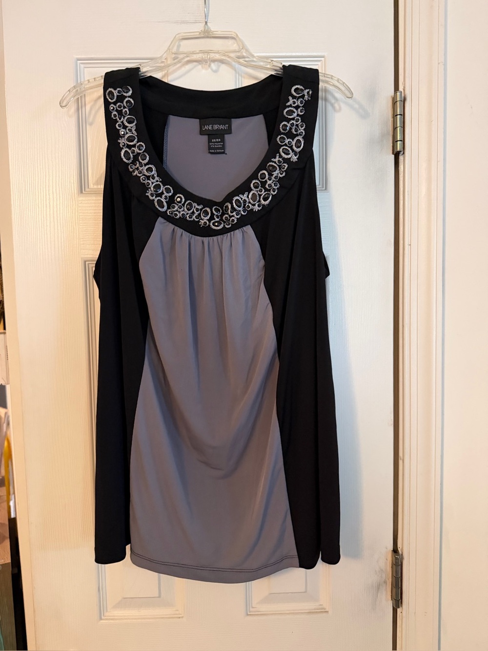 Lane Bryant Black and Gray Embellished Scoop-Neck Tank
